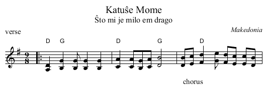 Katuŝe Mome - staff notation