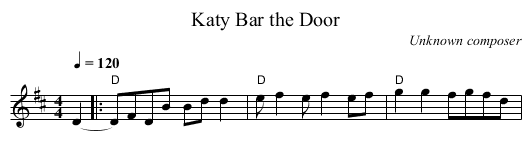 Katy Bar the Door - staff notation