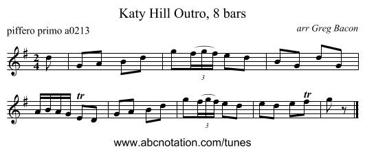 Katy Hill Outro, 8 bars - staff notation