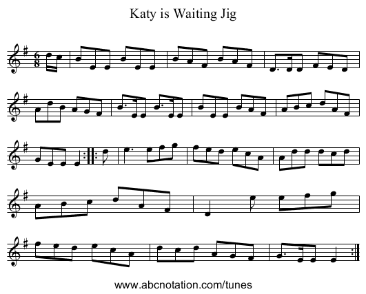 Katy is Waiting Jig - staff notation