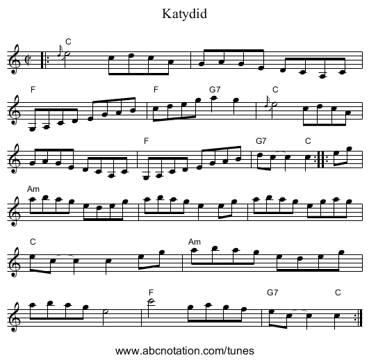Katydid - staff notation