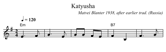 Katyusha - staff notation