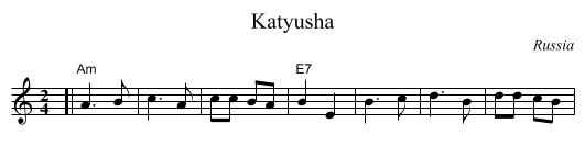 Katyusha - staff notation