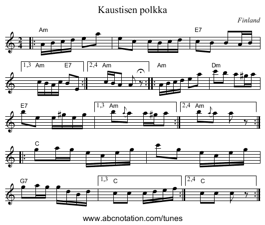 Kaustisen polkka - staff notation