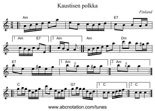 Kaustisen polkka - staff notation