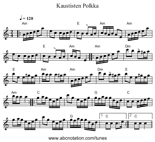 Kaustisten Polkka - staff notation