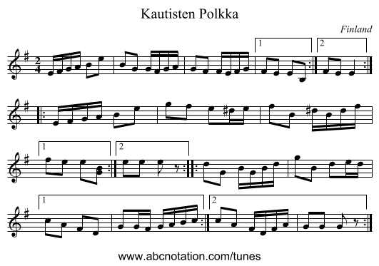 Kautisten Polkka - staff notation