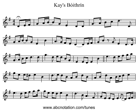 Kay's Bóithrín - staff notation
