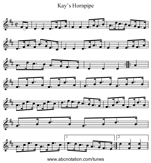 Kay’s Hornpipe - staff notation