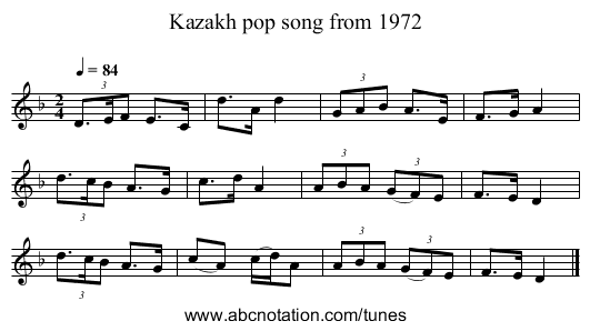 Kazakh pop song from 1972 - staff notation