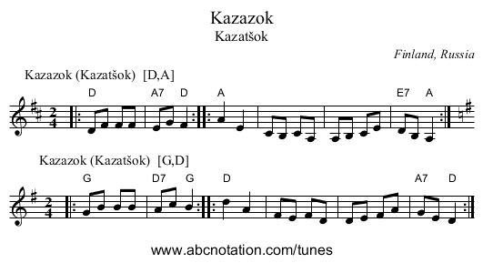 Kazazok - staff notation