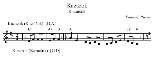 Kazazok - staff notation