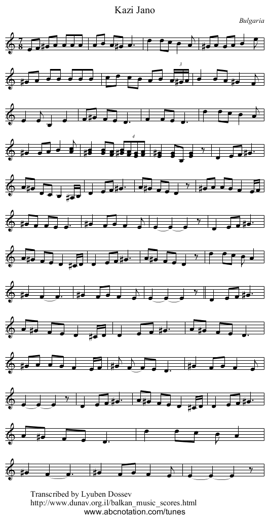 Kazi Jano - staff notation