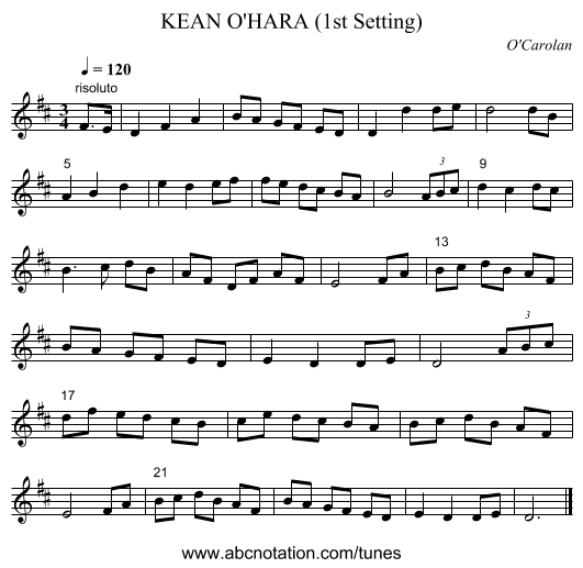 KEAN O'HARA (1st Setting) - staff notation
