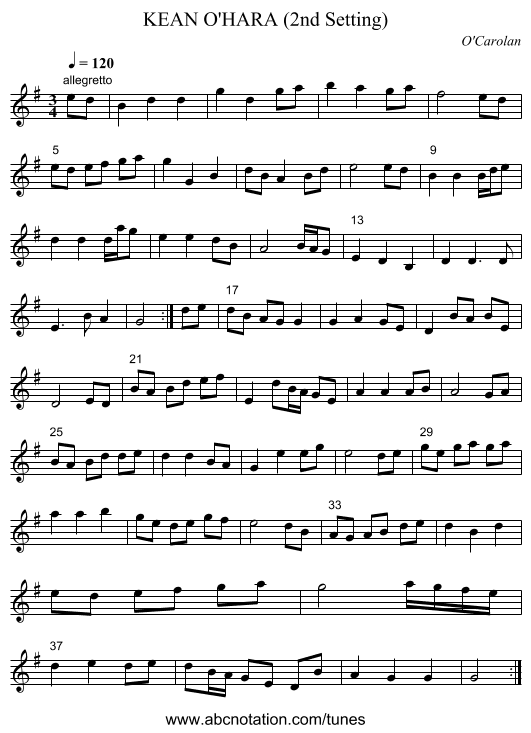 KEAN O'HARA (2nd Setting) - staff notation