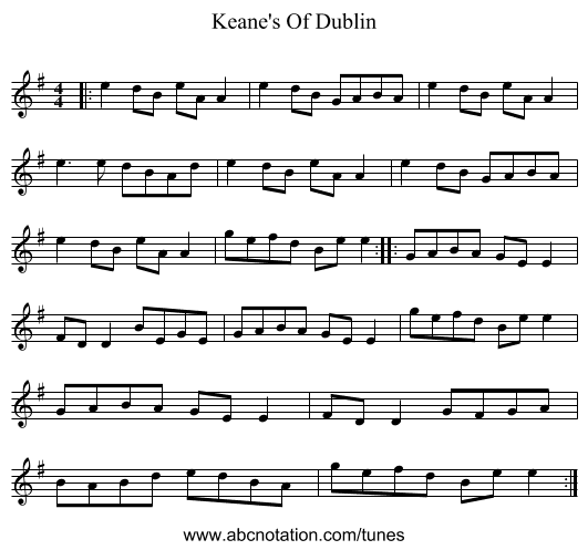 Keane's Of Dublin - staff notation