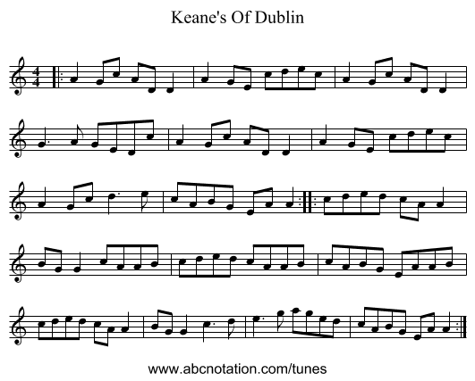 Keane's Of Dublin - staff notation