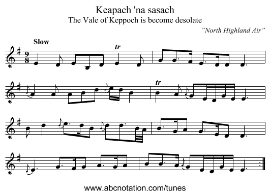 Keapach 'na sasach - staff notation