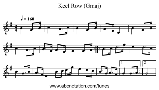 Keel Row (Gmaj) - staff notation