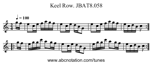 Keel Row. JBAT8.058 - staff notation