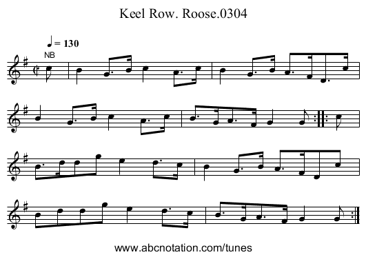 Keel Row. Roose.0304 - staff notation
