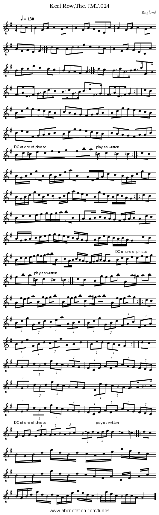 Keel Row,The. JMT.024 - staff notation