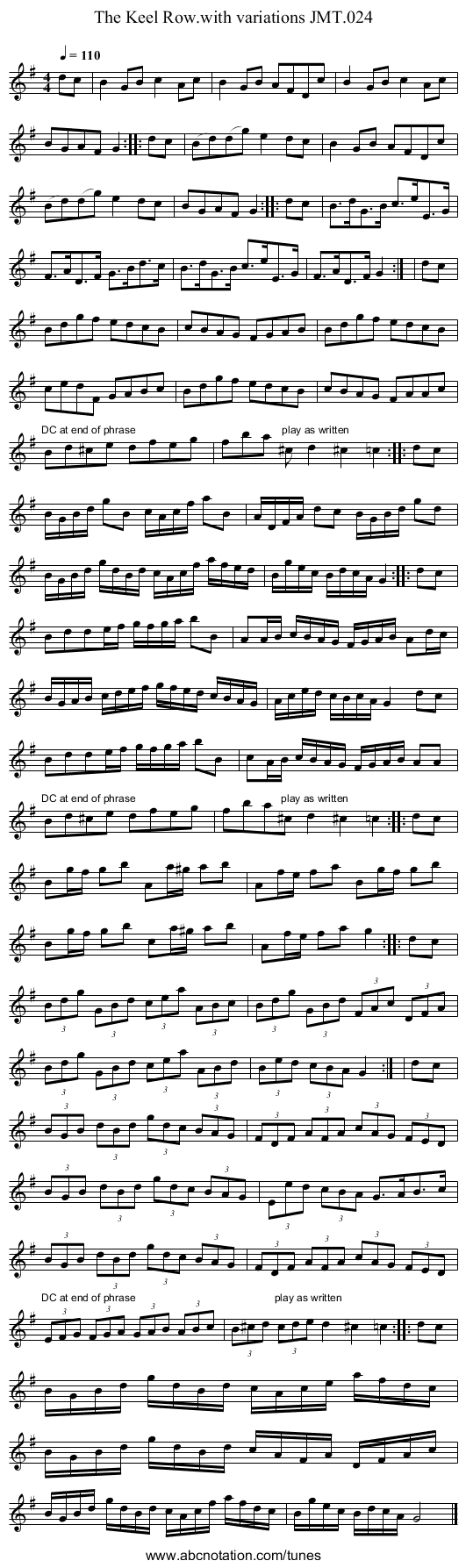 Keel Row.with variations JMT.024, The - staff notation