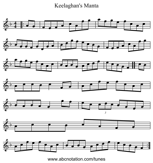 Keelaghan's Manta - staff notation
