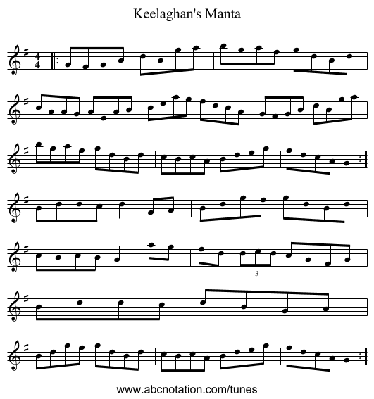 Keelaghan's Manta - staff notation