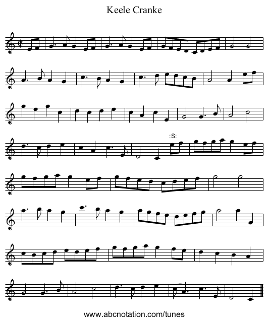 Keele Cranke - staff notation