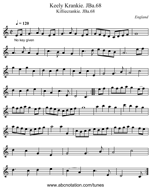 Keely Krankie. JBa.68 - staff notation