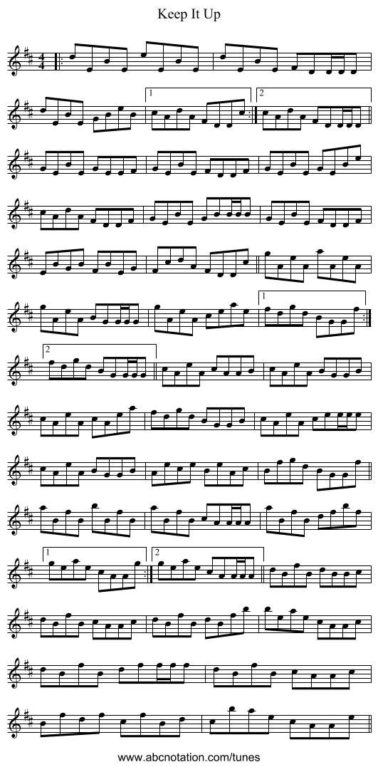 Keep It Up - staff notation
