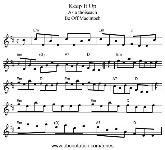 Keep It Up - staff notation