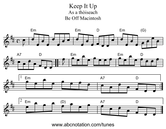 Keep It Up - staff notation