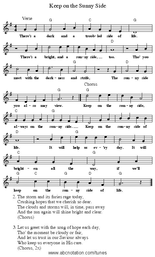 Keep on the Sunny Side - staff notation