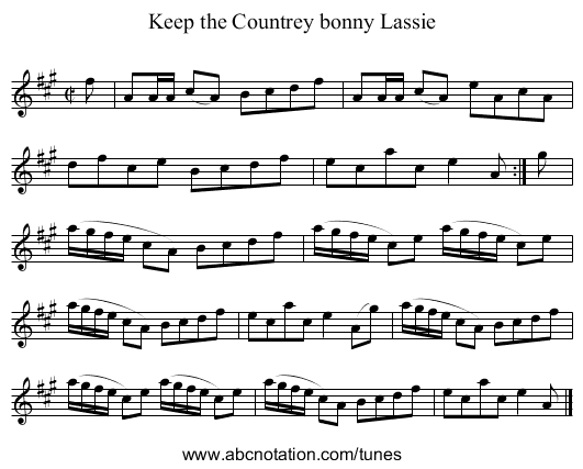 Keep the Countrey bonny Lassie - staff notation
