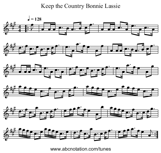 Keep the Country Bonnie Lassie - staff notation