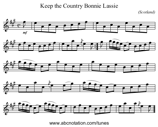 Keep the Country Bonnie Lassie - staff notation