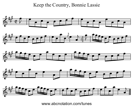 Keep the Country, Bonnie Lassie - staff notation