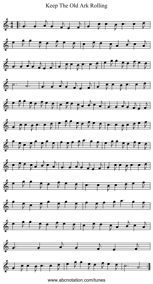 Keep The Old Ark Rolling - staff notation