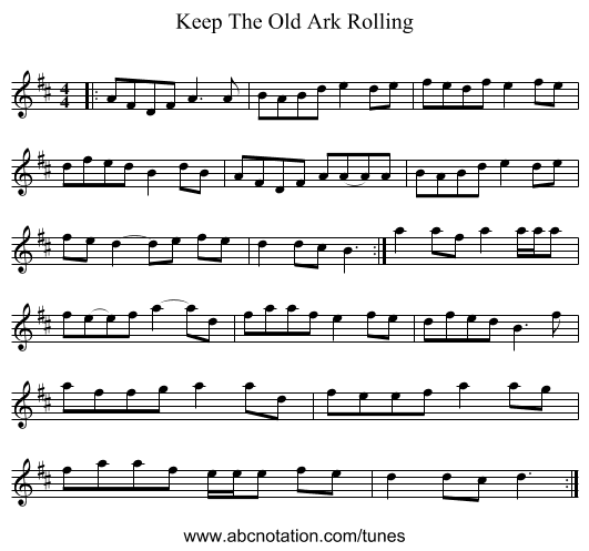Keep The Old Ark Rolling - staff notation