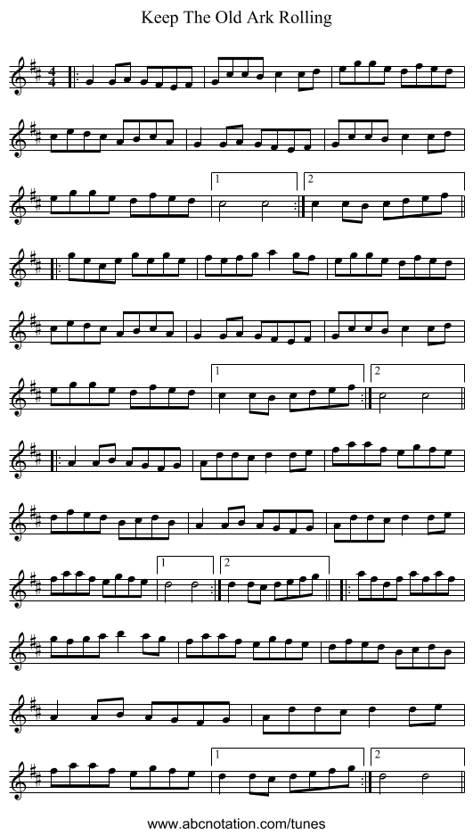 Keep The Old Ark Rolling - staff notation