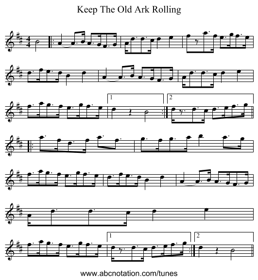 Keep The Old Ark Rolling - staff notation