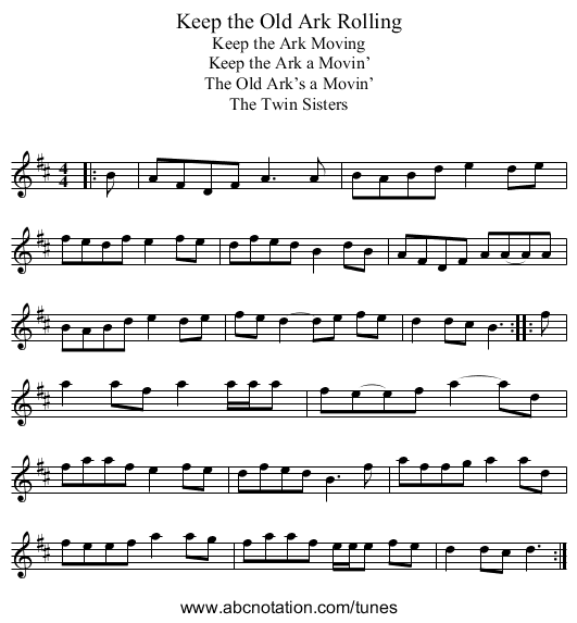 Keep the Old Ark Rolling - staff notation