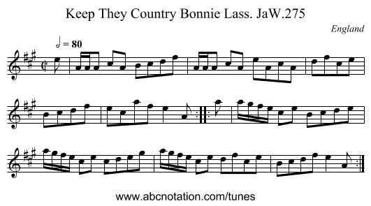 Keep They Country Bonnie Lass. JaW.275 - staff notation