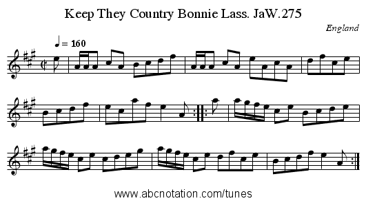 Keep They Country Bonnie Lass. JaW.275 - staff notation