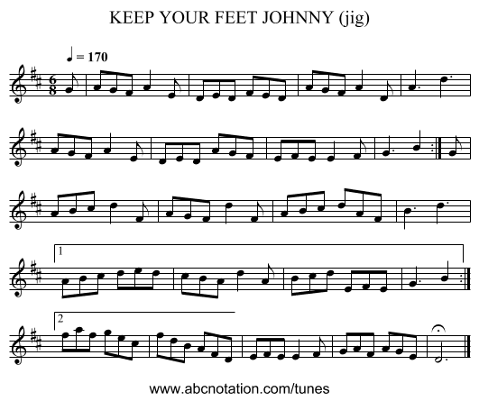 KEEP YOUR FEET JOHNNY (jig) - staff notation