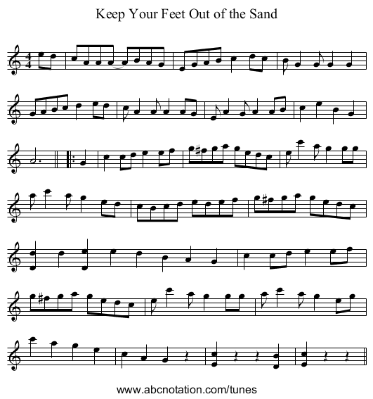 Keep Your Feet Out of the Sand - staff notation