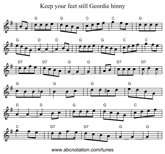 Keep your feet still Geordie hinny - staff notation