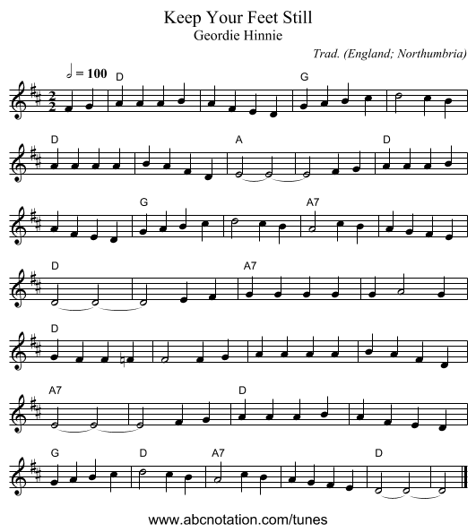 Keep Your Feet Still - staff notation